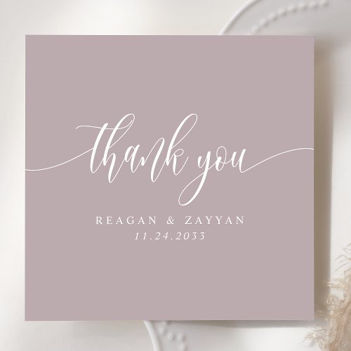 Dusty Lavender Minimalist Script Wedding Thank You Card