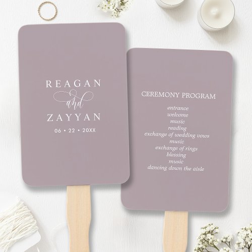 Dusty Lavender Minimalist Wedding Program Hand Fan