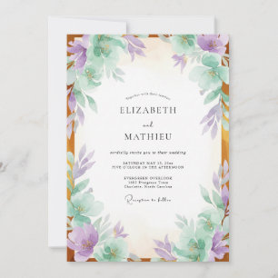 Dusty Lavender Mint Leafy Wedding Invitation