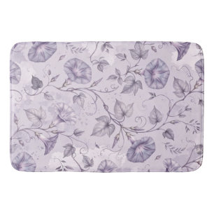 Dusty Lavender Morning Glories Elegant Floral Bath Mat