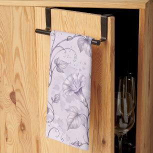 Dusty Lavender Morning Glories Elegant Floral Kitchen Towel