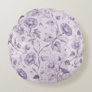 Dusty Lavender Morning Glories Elegant Floral Round Pillow