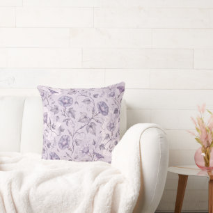 Dusty Lavender Morning Glories Elegant Floral Throw Pillow