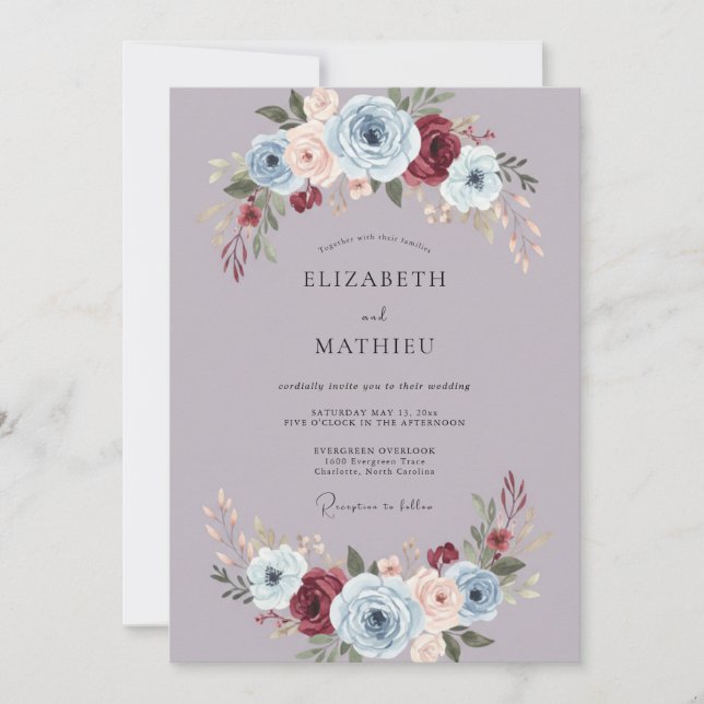 Dusty Lavender Ornate Autumn Wedding Invitation (Front)
