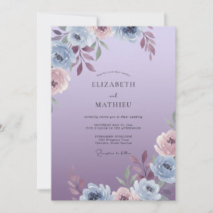 Dusty Lavender Periwinkle Leafy Wedding Invitation
