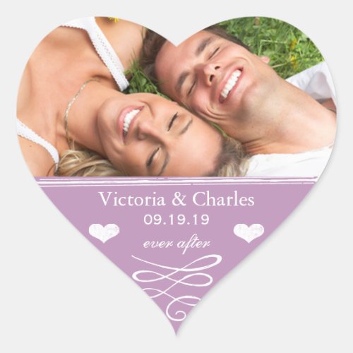 Dusty Lavender Purple Beach Destination Wedding Heart Sticker