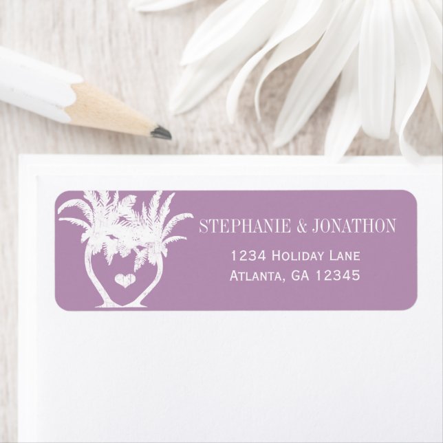 Dusty Lavender Purple Beach Destination Wedding Label (Insitu)