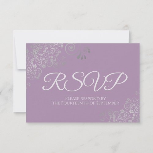 Dusty Lavender Purple Elegant Silver Lace Wedding RSVP Card