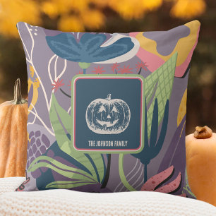 Dusty Lavender Purple Fall Floral Pumpkin Throw Pillow