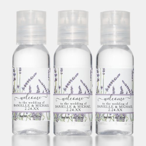 Dusty Lavender Purple Floral Greenery Wedding Name Hand Sanitizer