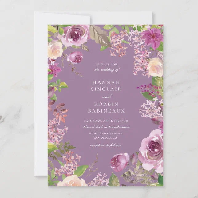 Dusty Lavender Purple Floral Wedding Invitation | Zazzle