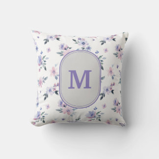 Dusty Lavender Purple Wildflower Monogram Throw Pillow