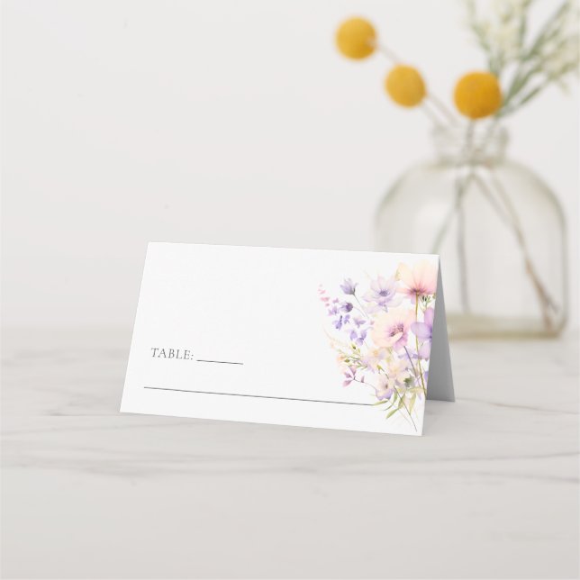 Dusty Lavender Purple Wildflowers Wedding Place Card (Front)
