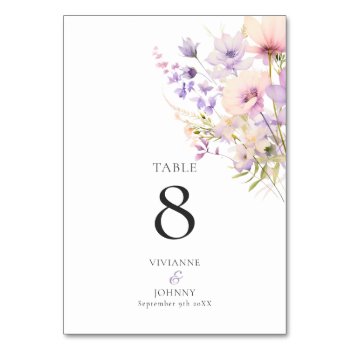 Dusty Lavender Purple Wildflowers Wedding Table Number by DazzlingPaperie at Zazzle