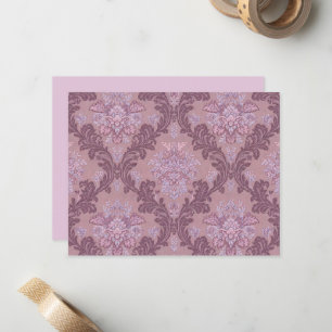 Dusty Lavender Rose Mauve Lilac Elegant Damask Note Card
