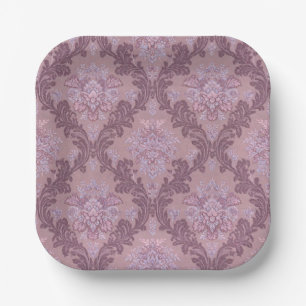 Dusty Lavender Rose Mauve Lilac Elegant Damask Paper Plates