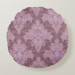 Dusty Lavender Rose Mauve Lilac Elegant Damask Round Pillow