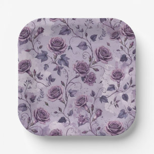Dusty Lavender Rose Moody Dreamy Hues Floral Paper Plates