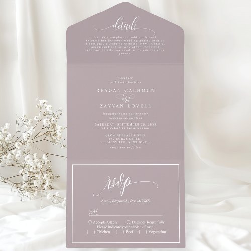 Dusty Lavender Simple Modern Script All In One Invitation