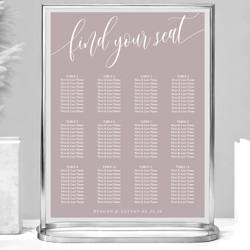 Dusty Lavender Simple Wedding Seating Chart