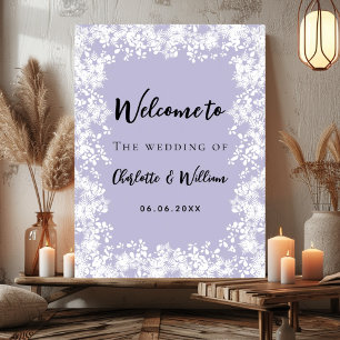 Dusty lavender snowflakes wedding welcome sign