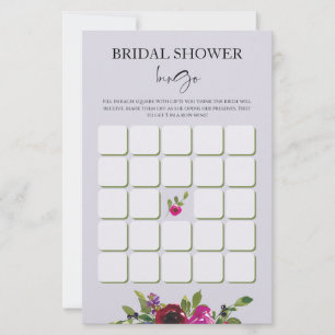 Dusty Lavender Watercolor Floral Bridal Bingo