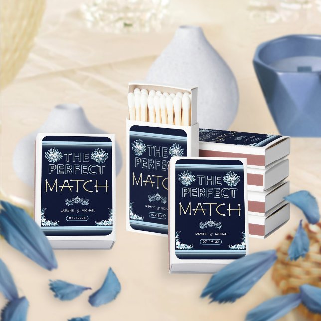 Dusty Light Blue Boho Floral Navy Wedding Perfect Matchboxes (Creator Uploaded)