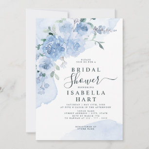 Dusty Light Blue Flowers Floral Boho Bridal Shower Invitation