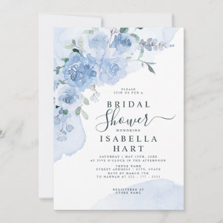 Dusty Light Blue Flowers Floral Boho Bridal Shower Invitation