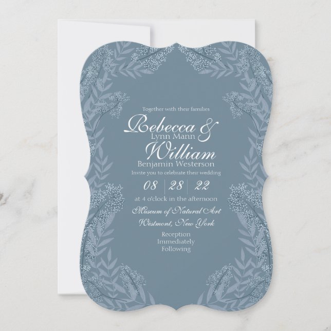 Dusty Light Blue Wedding Vintage Botanical Invitation (Front)