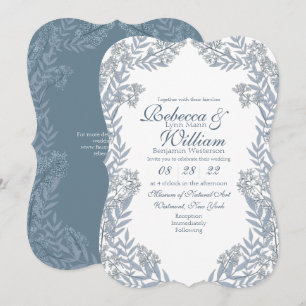 Dusty Light Blue Wedding Vintage Botanical Invitation