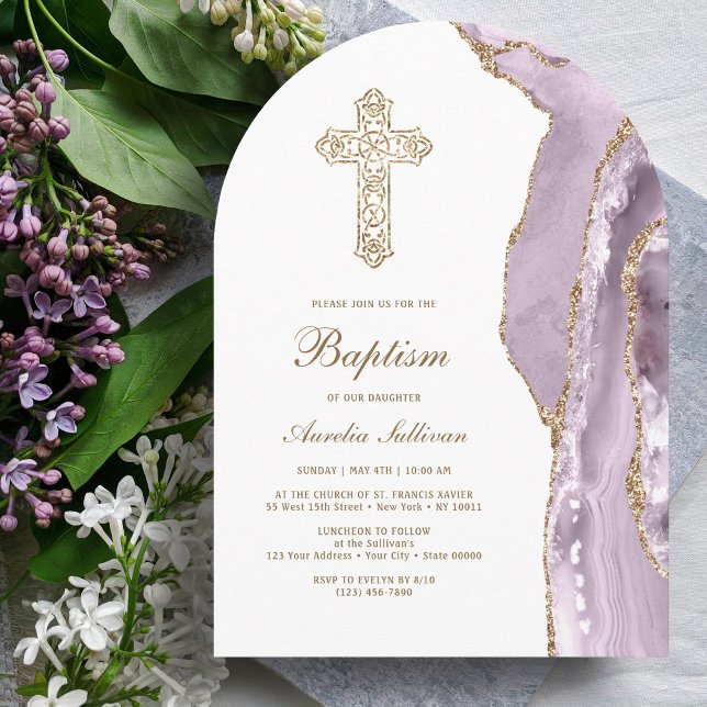Dusty Lilac Agate Baptism Invitation (Creator Uploaded)