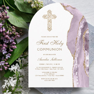 Dusty Lilac Agate First Communion Invitation