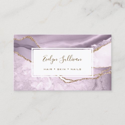 dusty lilac and gold glitter agate business card