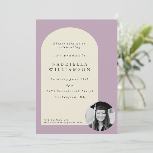 Dusty Lilac Bold Shapes Photo Graduation Party  Invitation (Standing Front)
