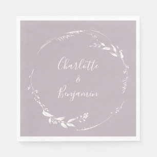 Dusty Lilac Floral Wreath Calligraphy Personalized Napkins