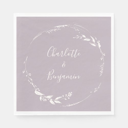 Dusty Lilac Floral Wreath Calligraphy Personalized Napkins
