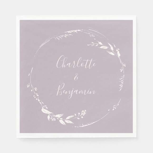 Dusty Lilac Floral Wreath Calligraphy Personalized Napkins (Front)
