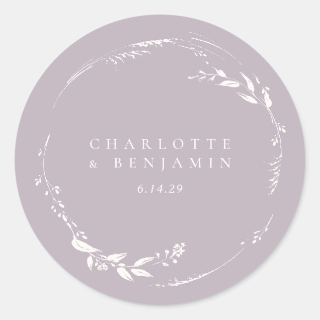 Dusty Lilac Floral Wreath Monogram Personalized Classic Round Sticker (Front)