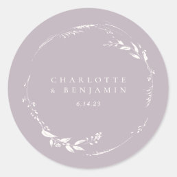 Dusty Lilac Floral Wreath Monogram Personalized Classic Round Sticker