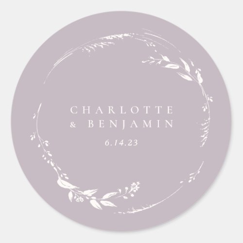 Dusty Lilac Floral Wreath Monogram Personalized Classic Round Sticker