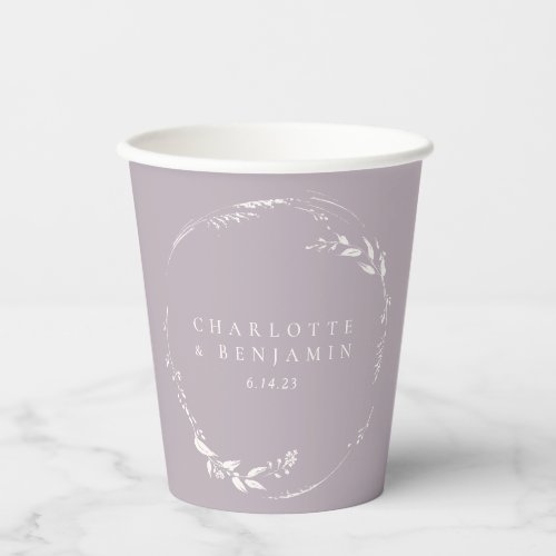 Dusty Lilac Floral Wreath Monogram Personalized   Paper Cups