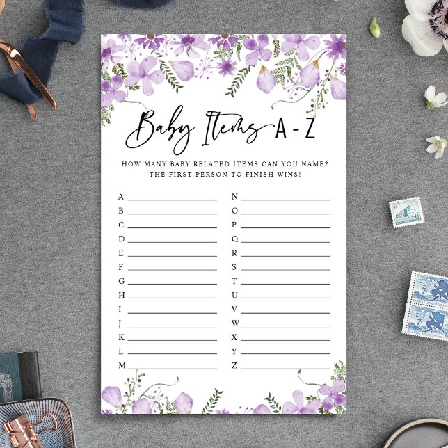 Dusty Lilac Florals Baby Items Baby Shower Game (Creator Uploaded)