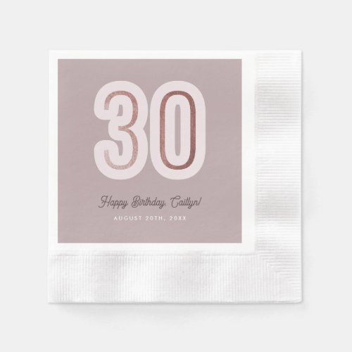 Dusty Lilac Gold Simple Modern Bold 30th Birthday Napkins