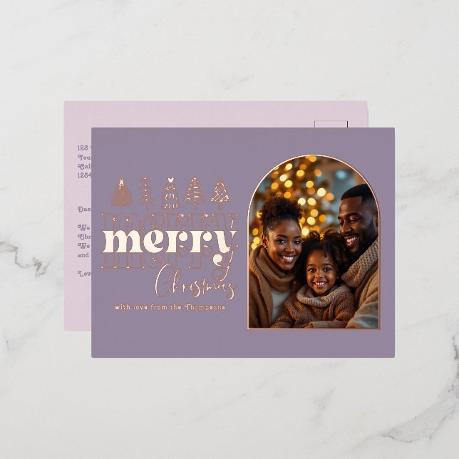 Dusty Lilac & Mauve Mist Christmas Photo Foil Holiday Postcard (Front/Back)