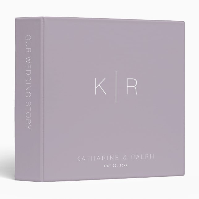 Dusty Lilac/Purple Monogram Wedding Photo Album 3 Ring Binder (Front/Spine)
