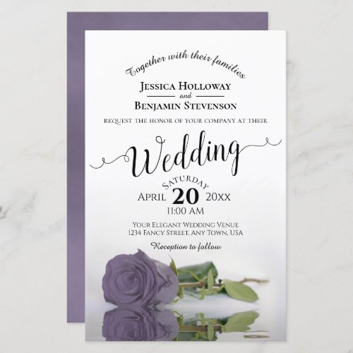 Dusty Lilac Purple Rose BUDGET Wedding Invitation