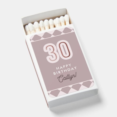 Dusty Lilac  Rose Gold Modern 30th Birthday Matchboxes