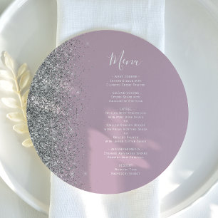 Dusty Lilac Silver Glitter Round Wedding Menu