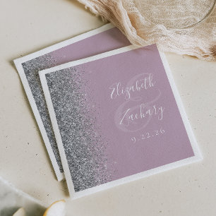 Dusty Lilac Silver Glitter Wedding Napkins